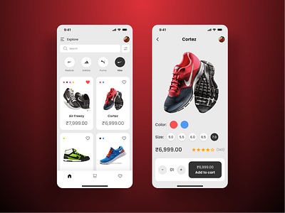 Shoe Shopping App UI androidapp branding color creative design figma figmadesign ios mobileapp onlineshopping shoes shoppingapp simpledesign ui uitrends uiux userexperience userinterface ux uxtrends
