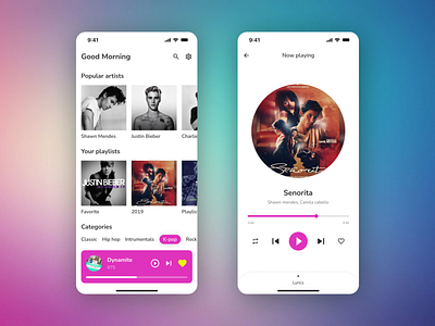 Clean Music Player App UI android app clean design color design figma ios app lyrics mobile app mobile design music music player music player app playlist product design song app ui ui design uiux ux ux design