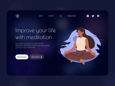 Meditation App Landing Page app design figma health illustration landing meditation modern simple ui ux webdesign yoga