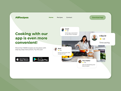 Cooking App app cook cooking design figma landing modern recipes review simple ui ux webdesign