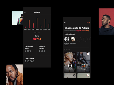 Connect with musicians app black clean connect dark design hellohello interface ios iphone minimal mobile music musicians simple social spotify stats ui ux