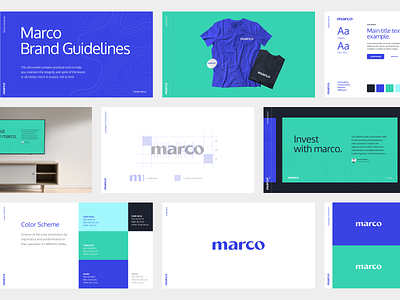 Marco Branding blue brand guidelines brandbook branding design exports financing hellohello logo logomark marco simple startup typography
