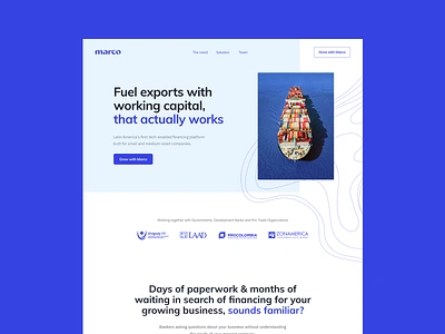 Marco Website blue clean design exports hellohello interface landing layout marco maritime ocean ship ui ux web website