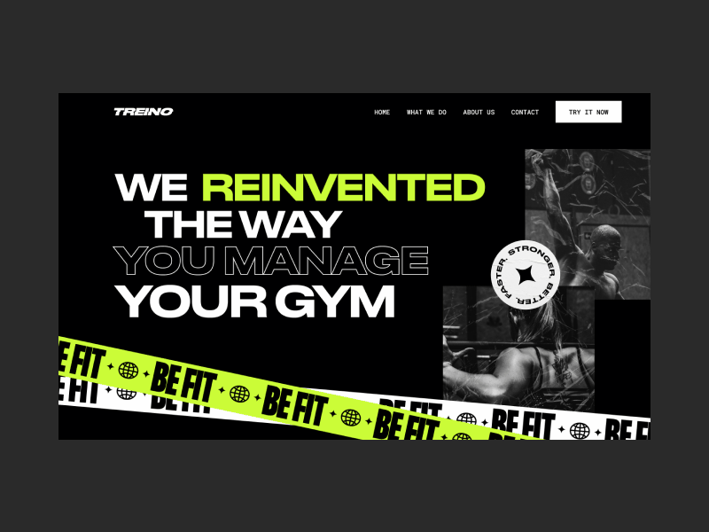 Treino black brand branding dark fit green grotesk gym hellohello strong training treino website workout