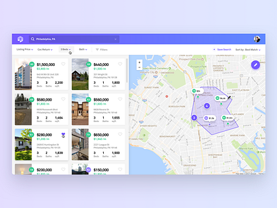 Real Estate - Search app blue card design interface real estate search ui ux web