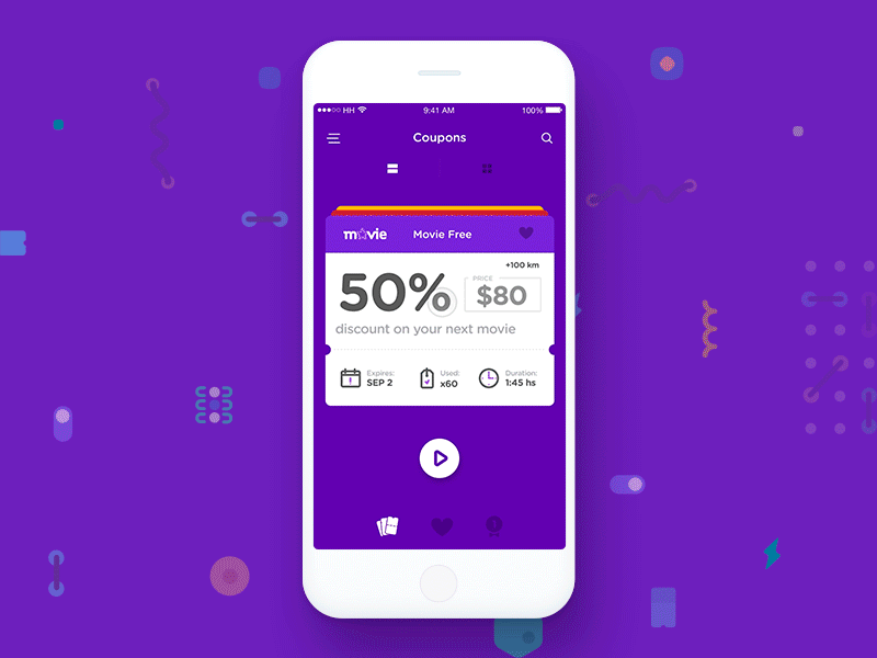 Cupshop - Coupon swipe animation app color coupon design interface list swipe ui ux violet