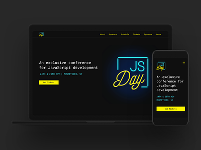 JS Day - Website animation black blue branding design neon retro type typography web website
