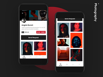 Photographer Profile app bold clean design interface ios minimal photography red ui ux