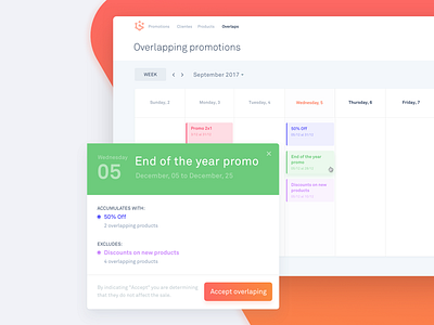 Overlapping Promotions admin app calendar cards dashboard design interface ui ux web
