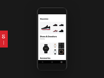 Wishlist app black clean design interface ios minimal photography red shoes ui ux