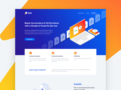 Piio Landing blue cards clean design illustration interface ui ux web website