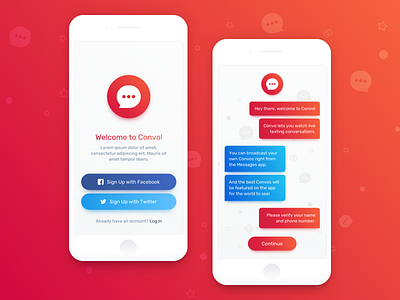 Convo - Onboarding chat design icon iphone message orange red ui ux