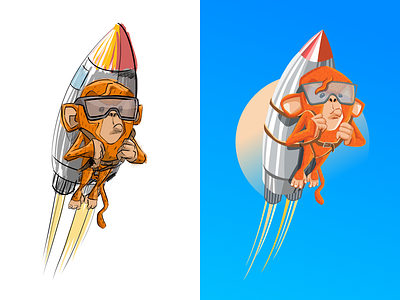 Monkop - Rocket app blue brand clean concept design graphic illustration monkey orange web website