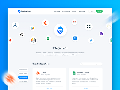 Monkeylearn - Integrations app blue clean design integration interface monkey ui ux web website