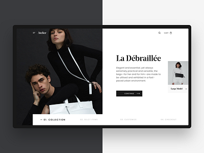 Atelier app bold clean design interface minimal mondrian ui ux website white wizard