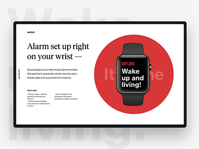 Wkeup app bold clean design interface minimal mondrian ui ux watch website white