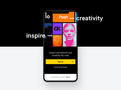 Inspire Your Creativity app black bold creativity design interface ios minimal ui ux yellow