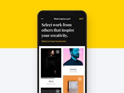 Inspire Your Creativity app black bold creativity design interface ios minimal ui ux yellow