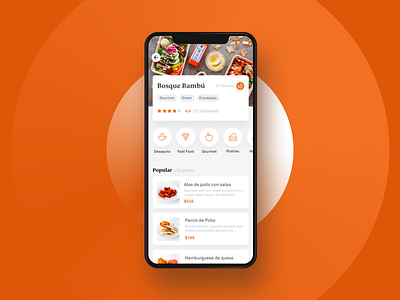 Restaurant Detail app clean design explore feed food interface ios orange ui ux white