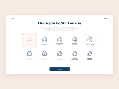 Wizard app clean dermatology design elegant face hellohello interface minimal multiple choice selection simple skin skin concerns ui ux web website wizard