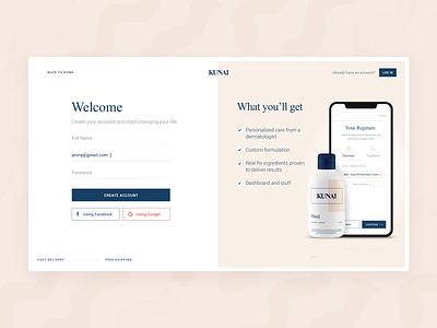 Create Account app clean cosmetic cream create account dermatology design hellohello interface landing minimal register simple skin skincare ui ux website white