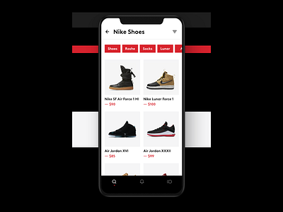 Products transition app black bold clean design filter hellohello interface ios minimal nike products red shoes simple store ui ux white