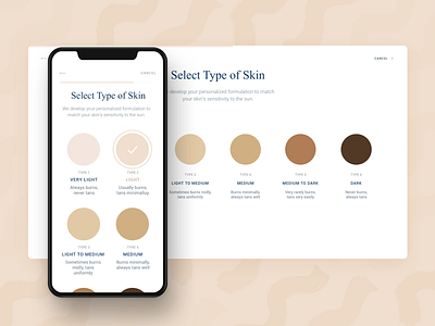 Select Type of Skin app brown clean color dermatology design hellohello interface minimal responsive simple skin skincare ui ux web website wizard