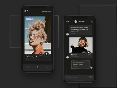Find app black cards chat couple dark design discover elegance gold hellohello icon refinement soulmate tinder type typography ui ux
