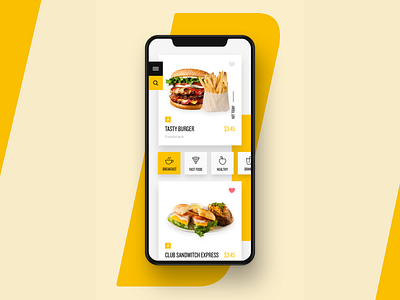 Order food app black cards clean colors delivery design explore fast food food foodapp healthy hellohello interface ios minimal ui ux white yellow
