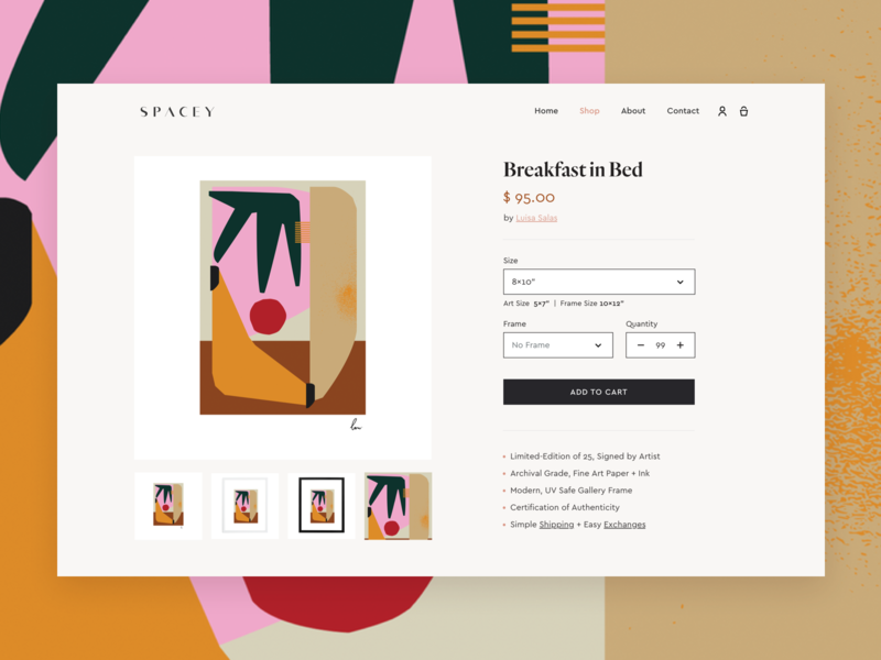 Spacey Studios art artists clean design detail ecommerce hellohello interface minimal paint print product detail shop shopping simple ui ux web website white