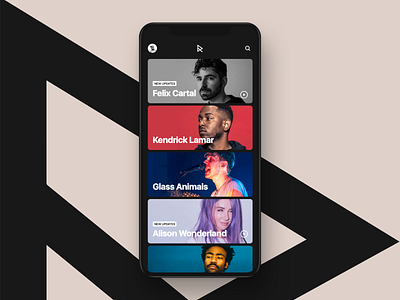 Artists app artists bands black bold clean design feed hellohello home interface ios minimal music simple ui ux