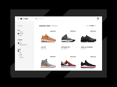 Z-Trade black bold clean color design hellohello interface minimal mobile product red shoes simple sneakers typography ui ux web website white