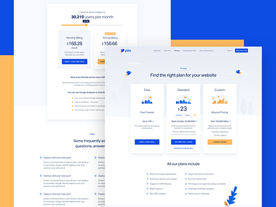 Piio - Pricing app birds blue branding clean dark blue design hellohello home illustration images landing piio portal pricing ui ux web website yellow