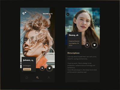 Profiles app black bold clean design explore feed hellohello interface ios like match minimal simple soulmate typography ui ux