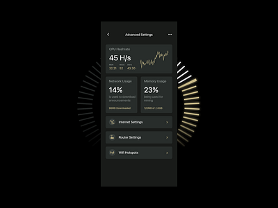 Blockchain app black bold clean dark design gold harvest hellohello interface internet minimal settings simple ui ux yellow