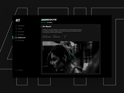 4fit app black bold clean dark dashboard design excercise gym interface minimal strong ui ux video web website workout