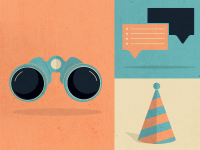 Uncomfortable Icons binoculars branding flat icons identity logo party hat search texture ui ux web design