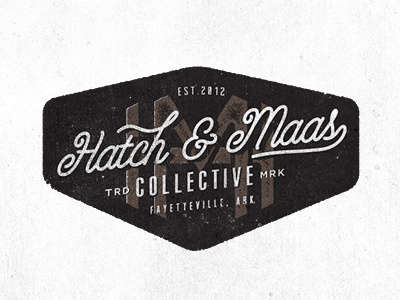Hatch & Maas badge branding hm logo monogram script texture typography vintage
