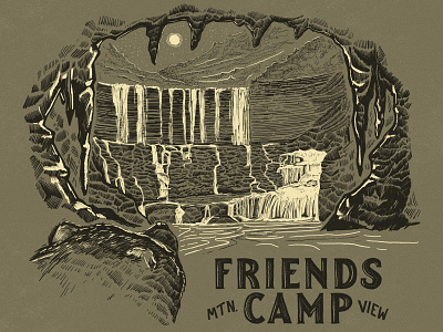 FRIENDS CAMP bear camp camping hand lettered illustration nature outdoors parks and recreation retro texture