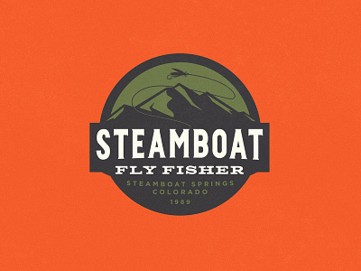 Steamboat Fly Fisher badge branding fishing fly fishing logo retro texture typography vintage