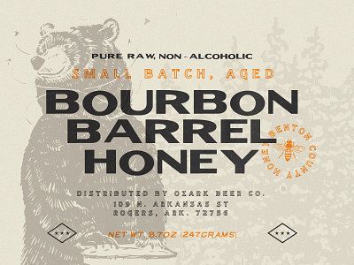 Ozark Bourbon Barrel Aged Honey arkansas bear branding honey package design typography