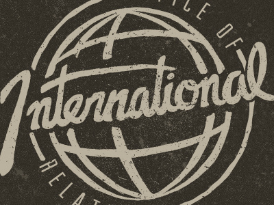 International Relations brown globe hand lettered international logo mark script sketch tan texture vector
