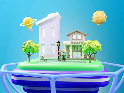 Metaverse City 3D Illustration 3d animation app blender branding city design graphic design illustration logo metaverse city 3d illustration town ui