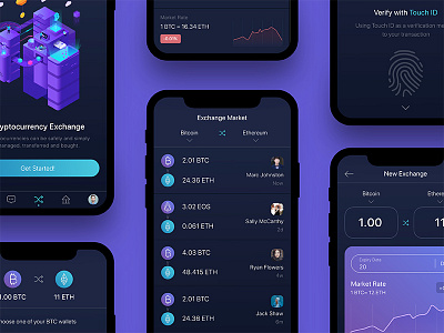 Cryptocurrency Market App app blue btc crypto dark eth ios market mobile purple ui ux