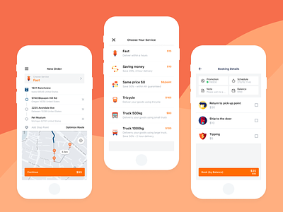Deliver Mobile App app deliver design direction fresh logistics mobile orange route ui uiux ux
