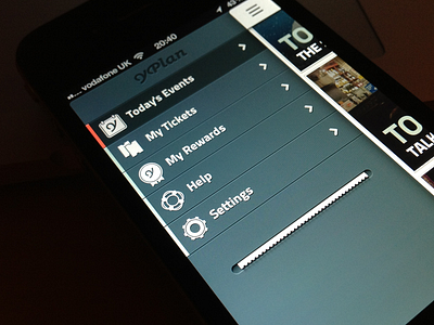 YPlan app side menu app application iconography icons ios iphone london menu receipt tonight ui yplan