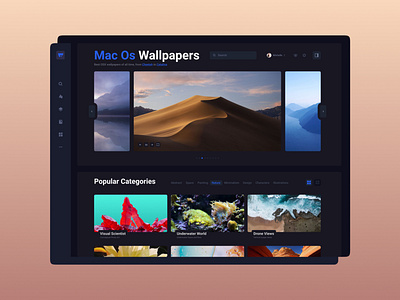 Wallpapers App - Main Page app application blue category dark theme dashboard gallery image interface logo macos macosx menu picture product screen typogaphy ui uidesign ux