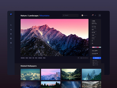 Wallpapers App about application brand dark theme dashboard design desktop image interface logo macos macosx menu mountains picture product screen tags ui ux