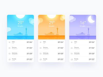 Weather app clouds dailyui illustration interface mobile moon night ui ux weather