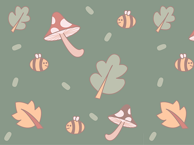 cute pattern 2d 2dart bee digital forest graphic design illustration illustrator mushroom pattern vector